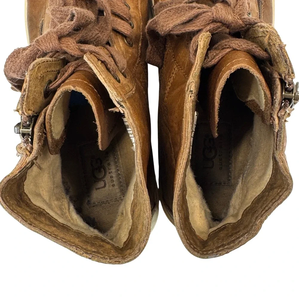 UGG Blaney Brown Leather High Top Sneakers Tassel Side Zip Womens Size 7.5 Shoes